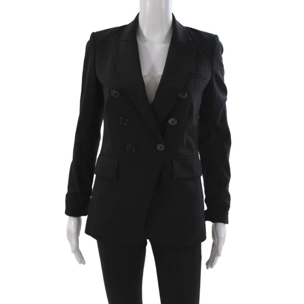 Veronica Beard Women Black Wool Silk Blazer Collared Button Long Sleeve Size 0